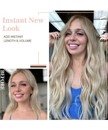 Invisible Wire Hair Extension Clip in Natural Wavy Synthetic Hair - 16 inch Pearl Platinum Blonde - Adjustable Size - Secret Hair Piece for Women - Buy Online on GoSupps.com