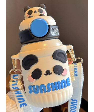 Dreamfocus Kids Insulated Water Bottles with Straw  Adjustable Strap  Stainless Steel Water Bottles for Boys Girls School Gifts White-Panda