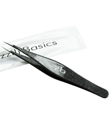 Ingrown Hair Tweezers by Zizzili Basics - Surgical Grade Stainless Steel Fine Pointed Tweezers - Precision Aligned Tips for Splinter, Eyebrow & Facial Hair Removal - with Bonus Tip Guard & Carry Pouch Black