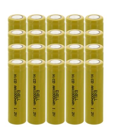 20x Exell AA 1.2V 1000mAh NiCD Flat Top Rechargeable Batteries for instruments/equipment electric razors toothbrushes radio controlled devices electric tools