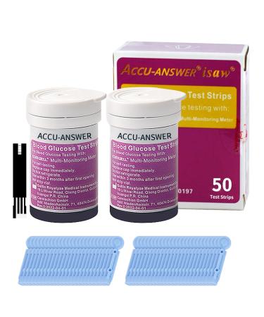ACCU-Answer 50 Test Sugar Test Strips for ACCU-Answer 4-in-1 Test Meter 50 Lancets Total Included. No Code Card Need Accurate and Fast Easy to Use and Read