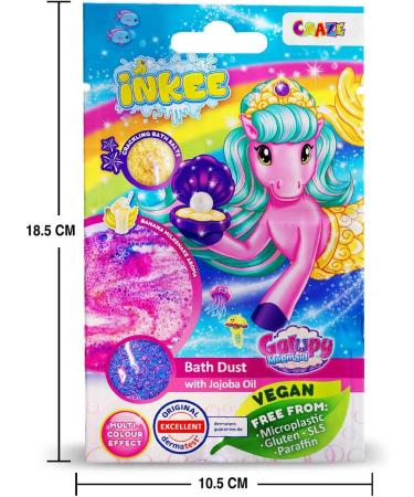 Inkee Galupy Mermaid Swimming Dust | Colorful Bathing Additive for Kids | 60g Crackling Salt with Jojoba Oil & Banana Milkshake Aroma - Buy Online on GoSupps.com