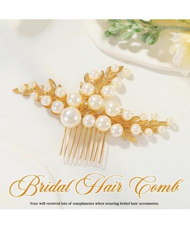 Handcess Bridal Wedding Hair Comb Gold Pearls Hairpiece Leaf Bridal Side Combs Wedding Hair Accessories for Women and Girls - Buy Online on GoSupps.com