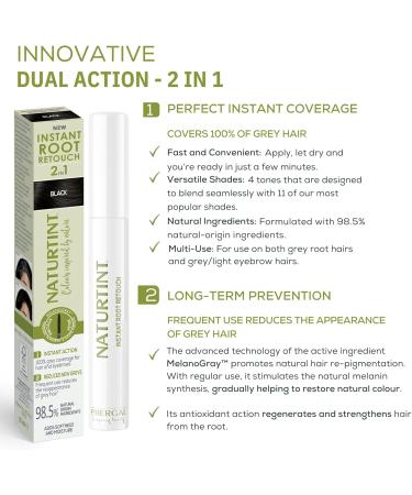 Naturtint | Temporary Touch-Up for Grey Hair & Roots | Convenient & Comfortable Brush | 98.5% Natural Ingredients | Black Color | 10ml - Buy Online on GoSupps.com