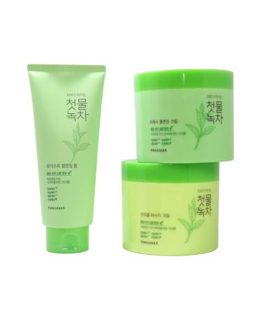 Kwailnara The First Green Tea Skincare Set for Skin Tightening Moist Cleansing Foam 6.35fl.oz Control Massage Cream 10.58fl.oz. Fresh Cleansing Cream 10.58fl.oz.