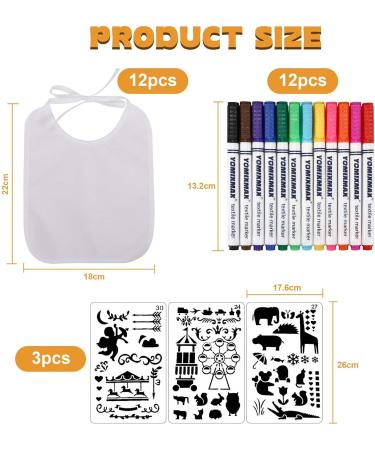 Miiepls 12-Piece Baby Bib Painting Set | Includes 12 Textile Pens & 3 Stencils | Perfect for Baby Shower Games & Parties - Buy Online on GoSupps.com