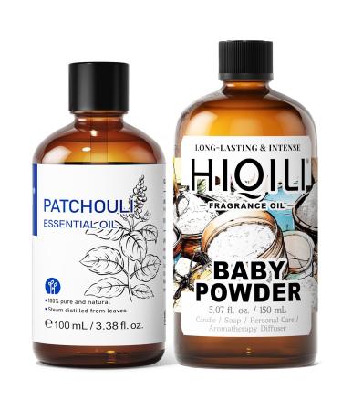 HIQILI 100ML Patchouli Essential Oil & 150ML Baby Powder Fragrance Oil for DIY Diffuser