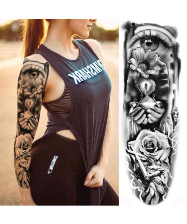 NEZAR Sexy Big Rose Flower Full Arm Temporary Tattoos - Waterproof Tribal Fake Tattoo Sleeves for Women - Buy Online on GoSupps.com