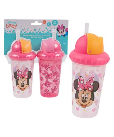 Cudlie Disney Baby Girl Minnie Mouse 10 oz Pack of 2 Sippy Cups with Straw & Easy Close Lid Bows On Bows