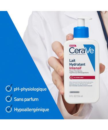 CeraVe Lait Hydratant Intensif Corps et Visage - Peaux Tr s S ches Avec D mangeaisons - 72H d Hydratation - Beurre de Karit + 3 C ramides + Hydro-Urea Boost - Sans Parfum Non Com dog ne - 236ml - Buy Online on GoSupps.com