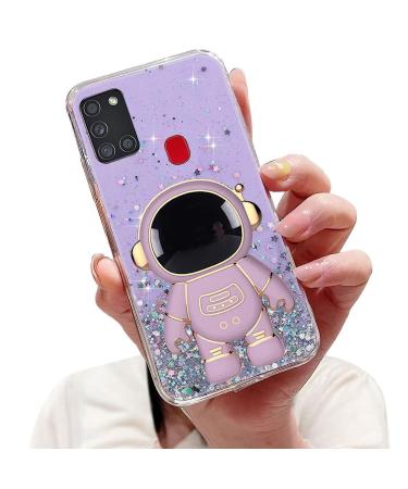 Tivenfezk Nadoli for Samsung Galaxy A21S astronaut Hidden Stand Shell caricature glitter stand soft silicone bling transparent protective cover samsung galaxy a21s purple