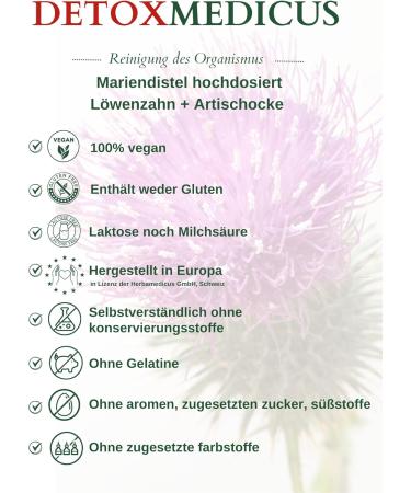 Swissmedicus Detox Medicus - 120 Vegan Capsules with High-Dose Milk Thistle Dandelion Artichoke & 10 Herbal Extracts | Organic Detox Cleanse Produced in Europe - Buy Online on GoSupps.com