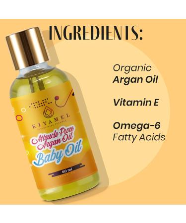 KIYAMEL Miracle Pure Argan Baby Oil Natural Moisturizing Oil with Vitamin E & Omega 6 Fatty Acids, Deep Hydration for Soft Skin, Hair, Face & Nails Nourishing Daily Care for a Healthy and Radiant Glow - Buy Online on GoSupps.com