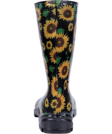 Asgard Women's Mid Calf Rain Boots - Sunflowers Black | Waterproof Rubber Garden Shoes - Buy Online on GoSupps.com