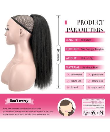 Allyreetress Natural Black Yaki Drawstring Ponytail Extension for Black Women Kinky Staight Up Down Ponytails Synthetic Hair Extensions 20 Inches Clip in (1B Black) 20 inches 1B - Buy Online on GoSupps.com