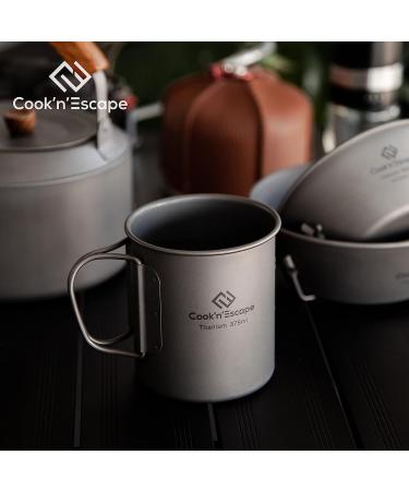 COOK'N'ESCAPE 375ml Titanium Camping Coffee Mug - Lightweight Cup with Foldable Handle for Outdoor Hiking and Cooking - Buy Online on GoSupps.com