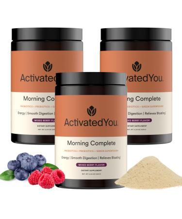 ACTIVATEDYOU Morning Complete Super Greens Powder Drink Mix - Gut Health Boost with Prebiotics Probiotics & Antioxidants - 10 Billion CFUs Mixed Berry Flavor - Greens Superfood Powder - 3 Pack Mixed Berry 8 Ounce (Pack o