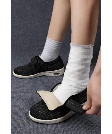 DENACARE Women's Wide Width Adjustable Closure Shoes - Lightweight for Diabetic, Edema, Plantar Fasciitis, Bunions, Swollen Feet - SW3 Black/Grey - Buy Online on GoSupps.com