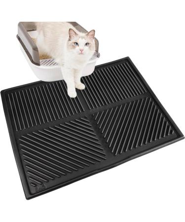 Eyein Cat Litter Mat 100% Waterproof Urine Proof One-piece Molded Scatter Control Litter Box Mat Easy Clean Washable Litter Trapping Mat Non-Slip Kitty Litter Rug(80x60cm) 80X60 cm Black