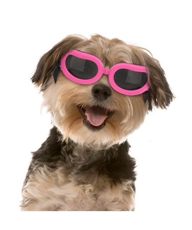 Pawaboo Dog Sunglasses, Small Dog Goggles with Adjustable Band, Waterproof Windproof Snowproof Cool Glasses for Puppy and Cat, Pink