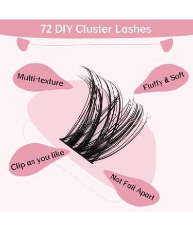 Cluster Lashes 72 Pcs Eyelash Clusters DIY Tender Style | Fluffy & Reusable Individual Eyelash Extensions | Soft & Comfortable Self-Application | C Curl 8-16 Mix - Buy Online on GoSupps.com