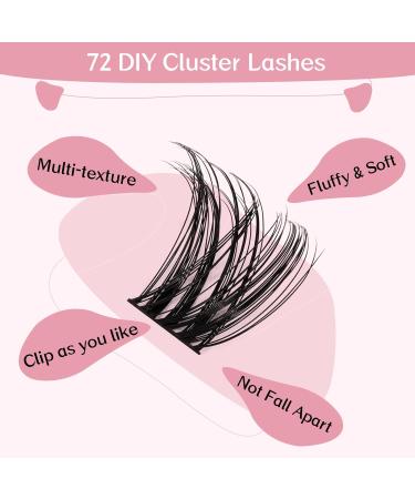 Cluster Lashes 72 Pcs - DIY Eyelash Extensions | Fluffy & Comfortable Tender Style | Reusable Self-Application 14mm - Buy Online on GoSupps.com