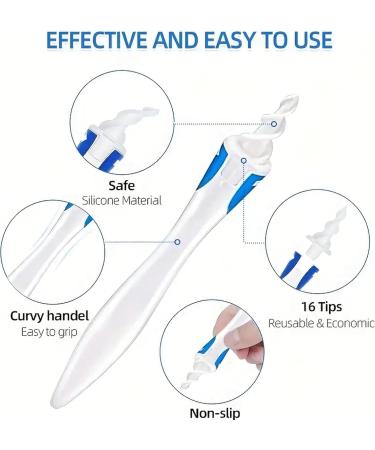 Soft Silicone Ear Wax Remover Tool - Reusable Kit with 16 Replacement Heads for Easy Ear Cleaning & Care - Buy Online on GoSupps.com