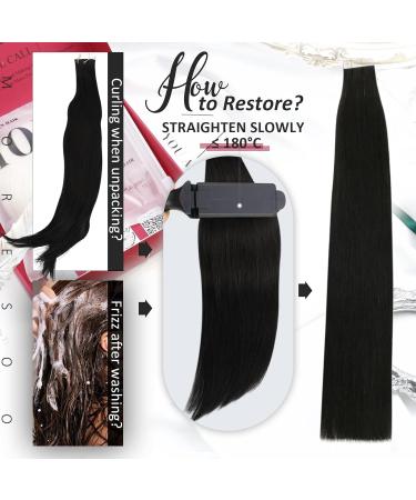 Moresoo Jet Black Tape in Hair Extensions - 10 Inch Real Human Hair, 20 Pieces, 30g #1B - Buy Online on GoSupps.com