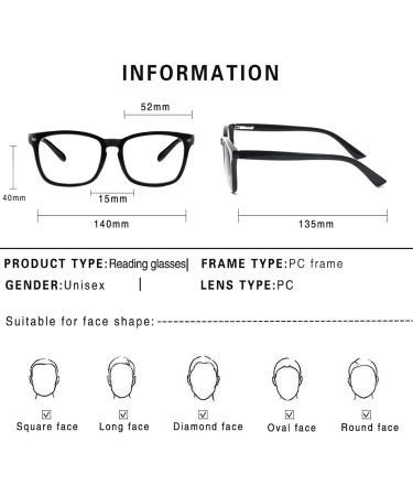 2-Pack Progressive Multifocal Anti Blue Light Reading Glasses for Men & Women - Fashion Eyeglasses Frame - Black Demi 2.50 - Buy Online on GoSupps.com