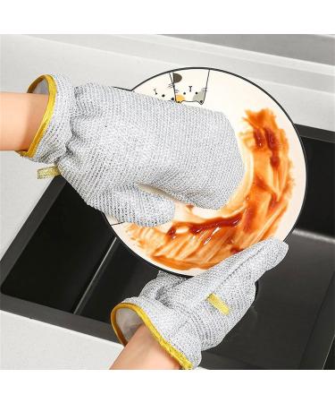 2pc Convenient Double Sided Silver Wire Dishwashing Gloves Heat And Cold Resistant Wire Dishwashing Waterproof - Buy Online on GoSupps.com
