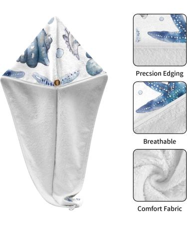 Blue Sea Starfishes Hair Towel 2 Pack | Super Absorbent Quick Dry Turbans for Women & Girls - Buy Online on GoSupps.com