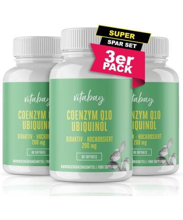 VITABAY COENZYM Q10 Ubiquinol capsules High dose Depot Complex - 180 capsules (3 Set) Ubiquinol Q10 Coenzyme 200mg - Antioxidant Coenzyme Q10 - Coenzyme Q10 200mg capsules Q 10 60 pieces (3 Pack)