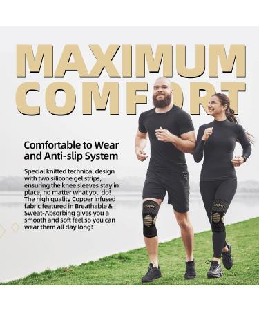 Copper Knee Support for Women/Men 2 Pack - Best Knee Brace Compression Sleeve Support for Arthritis Knee Pain Meniscus Tear ACL MCL Joint Pain Relief Running Sports Squats M Copper-Black - Buy Online on GoSupps.com