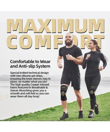 Copper Knee Braces - 2 Pack Compression Sleeve for Knee Pain Relief - XL Unisex Support for Arthritis, Meniscus Tear, ACL, MCL - Copper-Black Design - Buy Online on GoSupps.com