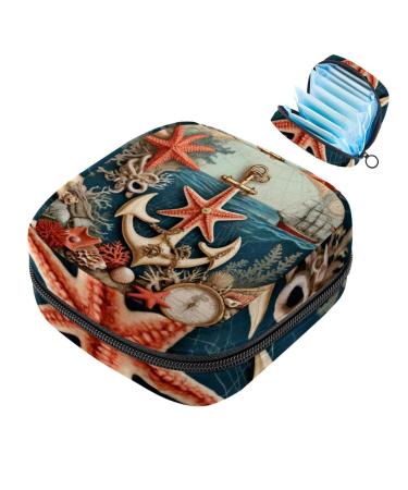 Storage bags for women's bandages menstrual cup girls travel large capacity make-up women bandage organizer vintage card marine shark color 4 4.7x6.6x6.6 in/12x17x17 cm