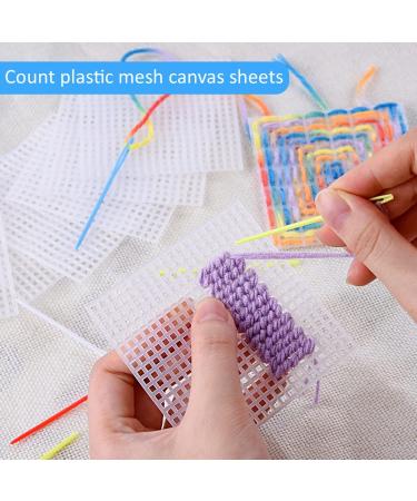 40 Piece Clear Plastic Mesh Canvas Sheets 7 Count + Needles for Embroidery, Knit, Crochet - 3.2x3.2 Inch - Buy Online on GoSupps.com