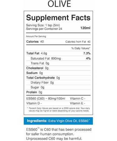 Organic Extra Virgin Olive Oil - Pure ESS60 Antioxidant Supplement for Anti-Aging Longevity & Energy - 120ML - Buy Online on GoSupps.com