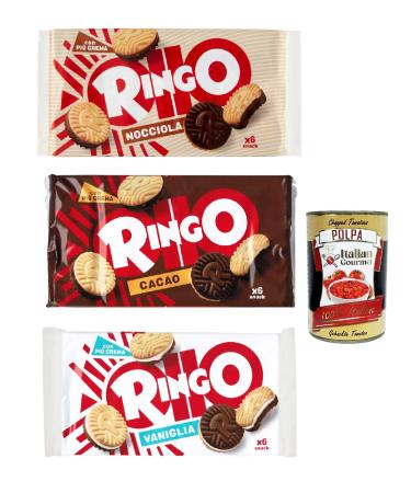 Pavesi Ringo Hazelnut Lot of 3 packets of 330 g of biscuits la noisette cocoa vanilla biscuits + Italian gourmet pulp 400 g