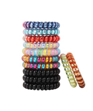 Spiral Hair Ties No Crease  Colorful Traceless Hair Ties  Elastic Coil Hair Ties  Phone Cord Hair Ties  Waterproof Hair Coils for Women Girls Ponytail Hair Coils No Crease  Multicolor 12PCS (Bicolor Mix)