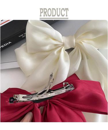 ZEVONDA Pack of 2 Big Bow Hair Clips - Solid Color Large Bowknot Hairpin Hair Clip with Long Silky Satin Tail Hair Barrettes Accessories for Girls Women Black + Red Black + Red (2PCS) - Buy Online on GoSupps.com