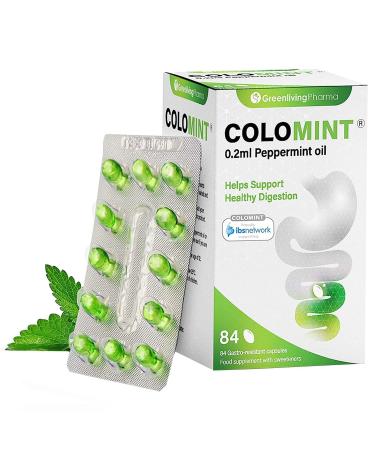 Colomint Peppermint Oil Capsules - for IBS Relief Bloating Tummy Pain and Healthy Digestion - 84 Gastro-Resistant Capsules (0.2ml Each) Natural Soothing Mint Sealed in Hygienic Blister Strips