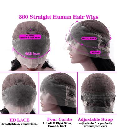 Sdamey HD Transparent 360 Lace Front Wig 18 Inch 10A Brazilian Virgin Human Hair Pre Plucked with Baby Hair 180% Density - Natural Color - Glueless Lace Frontal Closure Wig for Black Women - Buy Online on GoSupps.com