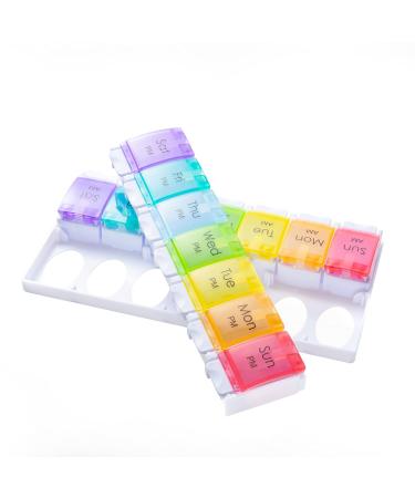 Maxpert Weekly Pill Organizer Case - 7 Day AM PM Push Button Pill Planner - Easy Open Arthritis Friendly Medicine Organizer - Large Pill Case for Medication Vitamins Fish Oil Supplements