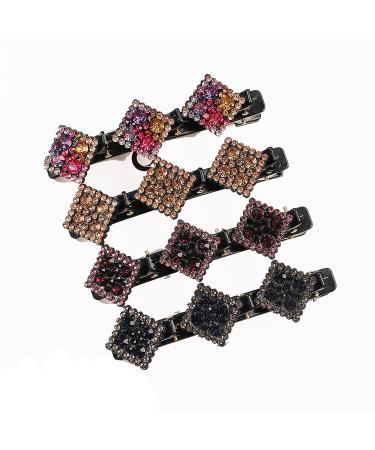 Sparkling Crystal Stone Double Layer Braided Hair Clips - Set of 8 | Rhinestone Hair Accessories for Women and Girls - lomkya (Set B) - Buy Online on GoSupps.com