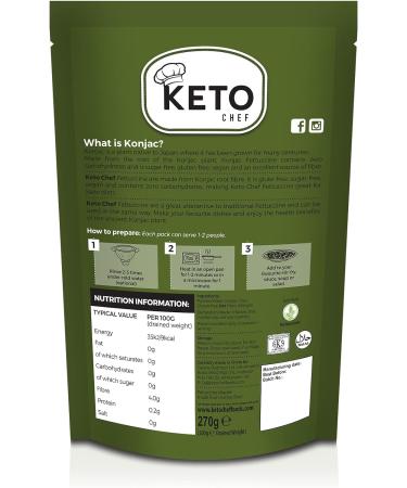 Keto Chef Konjac Fettuccine Pasta - Zero Sugar & Fat-Free Shirataki Noodles for Low-Calorie Healthy Diet | 270g Ready to Eat Pack - 1 Count - Buy Online on GoSupps.com