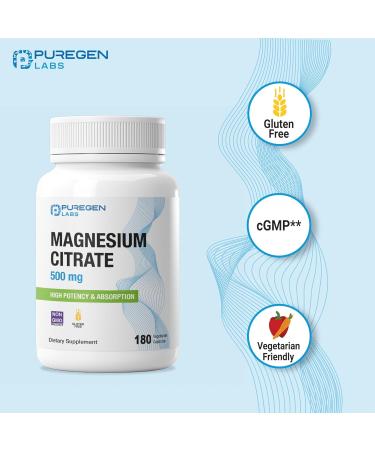 Magnesium Citrate 500 mg | High Potency Elemental Magnesium | Total 180 Veggie Caps Superior Absorption Non-GMO NO Gluten and Dairy - Buy Online on GoSupps.com