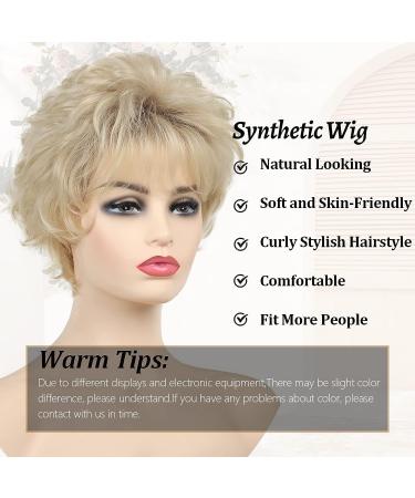 Beimer Natural Blonde Short Curly Pixie Wig with Bangs - Layered Synthetic Short Hair Wig for White Women - Buy Online on GoSupps.com