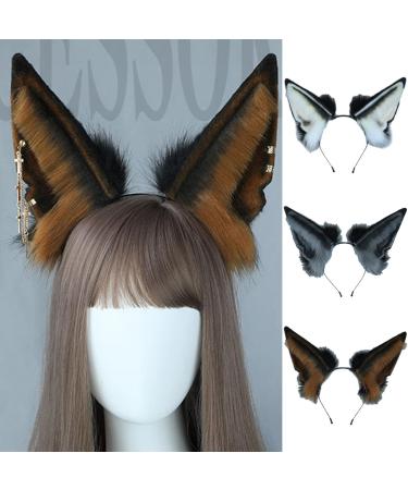 amangul Wolf Ear Headband Animal Hair Hoop Faux Dog Ears Plush Wolf Ears Realistic Headband Wolf Cosplay(Black And Gray) - Buy Online on GoSupps.com