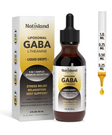 Liposomal GABA with L-Theanine Liquid Drops GABA L-Theanine Supplement for Adults & Kids Ashwagandha Magnesium Glycinate Vitamin B6 for Relaxation & Stress Relief Lemon Flavor 2 Fl Oz