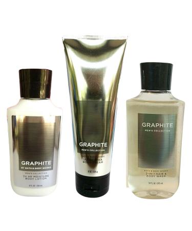 Bath and Body Works 3 Piece Men Graphite Gift Set 3-in-1 Hair Face & Body Wash Body Cream Body Lotion